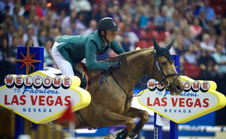 Olympic champion Steve Guerdat (SUI) finally claimed the big prize that has eluded him, the Longines FEI World Cup™ Jumping Final in Las Vegas (USA), riding the mare Albfuehrer's Paille. Equestrian - Longines FEI World Cup™ Jumping Final in Las Vegas (USA) date 15/04/2015 - 19/04/2015 Credit: FEI/Arnd Bronkhorst/Pool Pic Disclaimer: Free of charge for editorial use. For further information, contact Ruth Grundy +41 78 750 61 45, ruth.grundy@fei.org