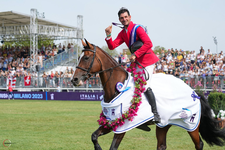 August 29, 2023; Milan; Steve Guerdat and Dynamix de Belhême are European champions (C) Sportfot)